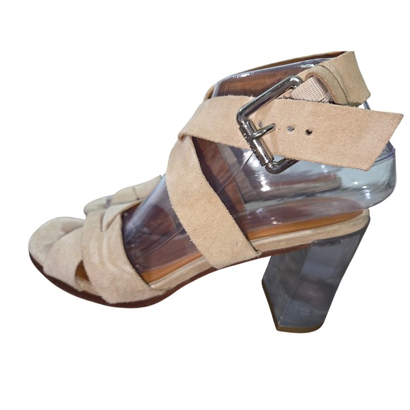 MICHAEL KORS Women Beige Suede Block Heel Strappy Sandals Size 7M - Picture 3 of 6